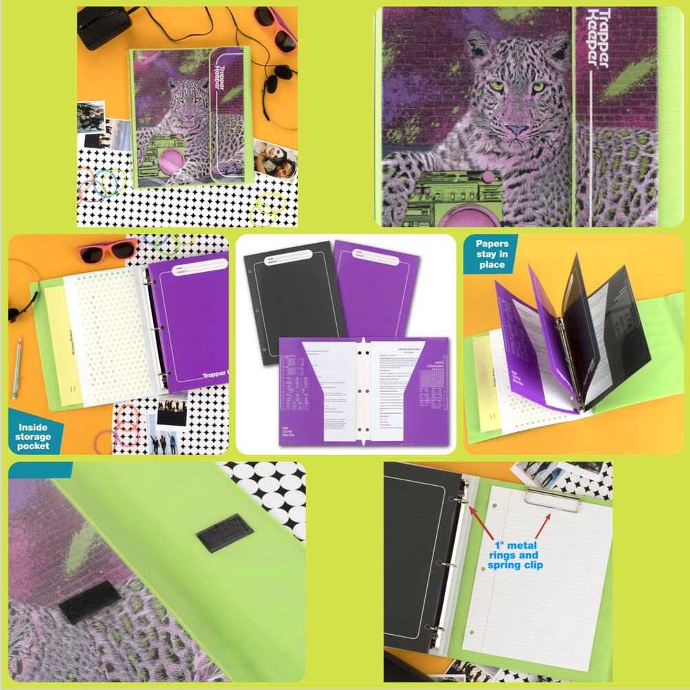 Mead Trapper Keeper Neon 90s Retro Cheetah Boombox Lisa Frank Binder/Folders-NEW